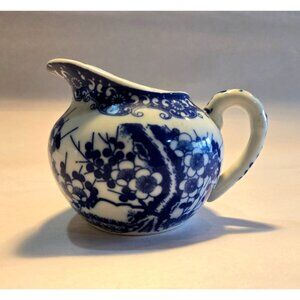 Nippon Tokusei Japanese Creamer Pitcher3”  Cherry Blossom Blue/Whie Porcelain